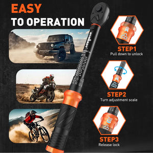 3pc Click Torque Wrench Set | 1/4" Drive | Ratchet + Adaptor + Extension | Workshop