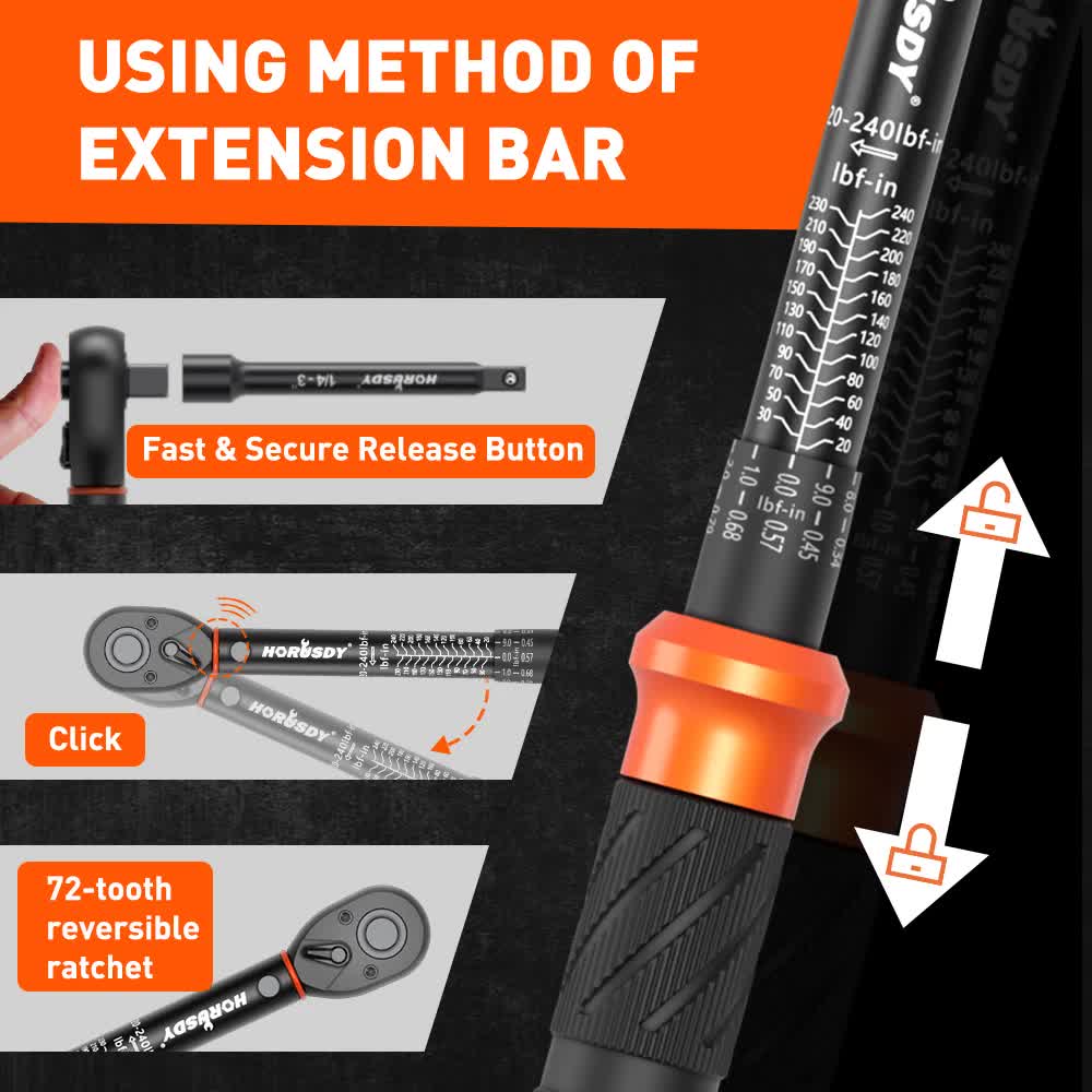 3pc Click Torque Wrench Set | 1/4" Drive | Ratchet + Adaptor + Extension | Workshop