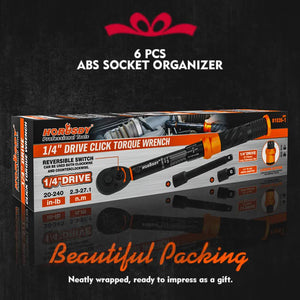 3pc Click Torque Wrench Set | 1/4" Drive | Ratchet + Adaptor + Extension | Workshop