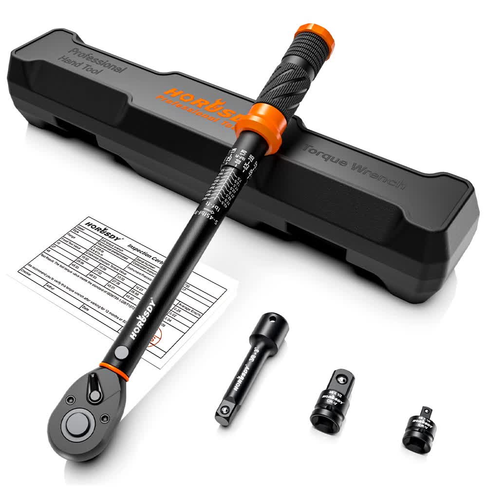 4pc Click Torque Wrench Set | 3/8" Drive | Ratchet + Adaptor + Extension | Workshop