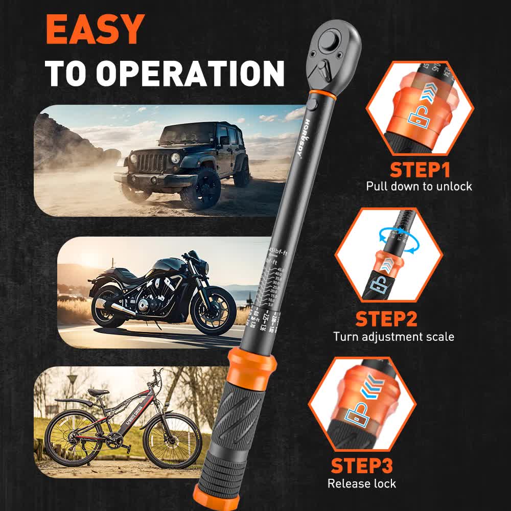 4pc Click Torque Wrench Set | 3/8" Drive | Ratchet + Adaptor + Extension | Workshop