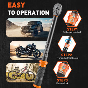 4pc Click Torque Wrench Set | 3/8" Drive | Ratchet + Adaptor + Extension | Workshop