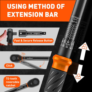 4pc Click Torque Wrench Set | 3/8" Drive | Ratchet + Adaptor + Extension | Workshop