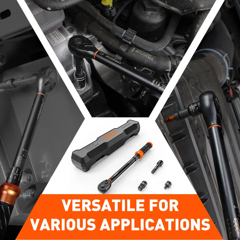 4pc Click Torque Wrench Set | 3/8" Drive | Ratchet + Adaptor + Extension | Workshop