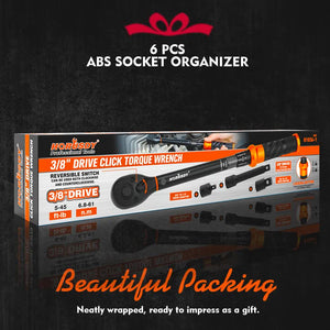 4pc Click Torque Wrench Set | 3/8" Drive | Ratchet + Adaptor + Extension | Workshop