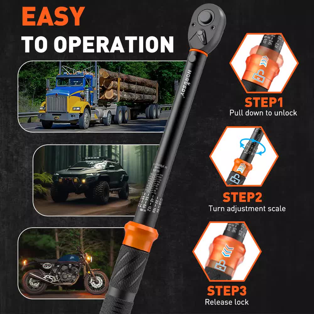 3pc Click Torque Wrench Set | 1/2" Drive | Ratchet + Adaptor + Extension | Workshop