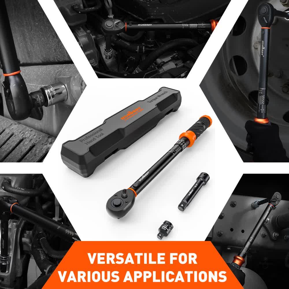 3pc Click Torque Wrench Set | 1/2" Drive | Ratchet + Adaptor + Extension | Workshop