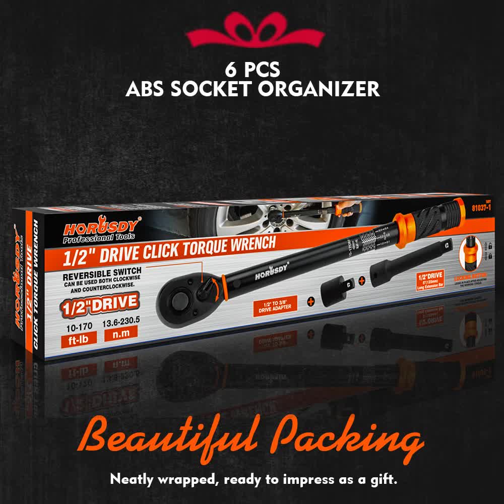3pc Click Torque Wrench Set | 1/2" Drive | Ratchet + Adaptor + Extension | Workshop