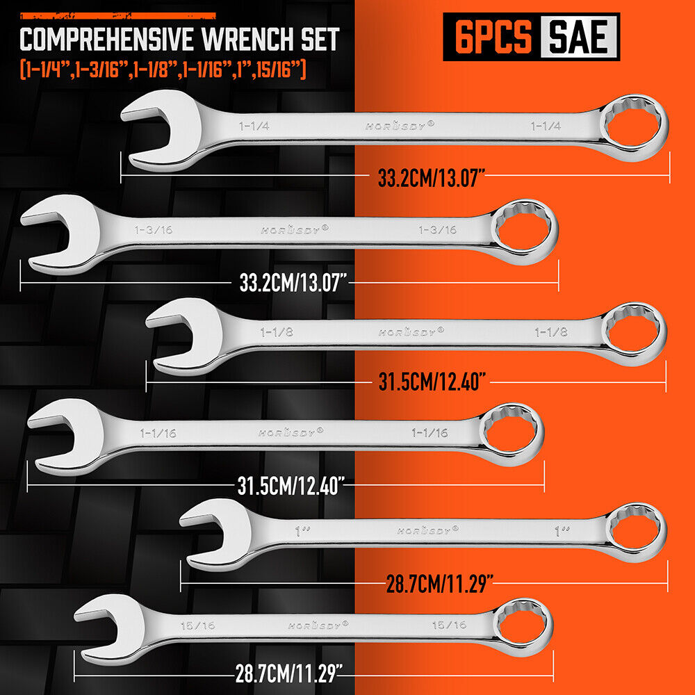 Combination Spanner Set | 6-Piece | Imperial Extra Large | Ring & Open End Wrench