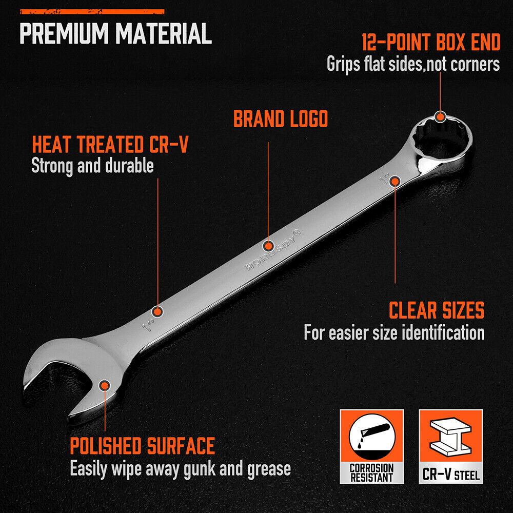 Combination Spanner Set | 6-Piece | Imperial Extra Large | Ring & Open End Wrench