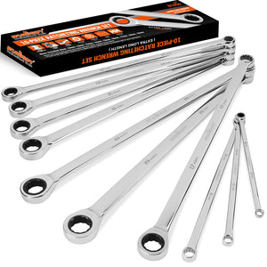 HORUSDY Ratchet Spanner Set | 10-Piece | Extra Long Aviation Wrench | 8-19mm | Storage Pouch