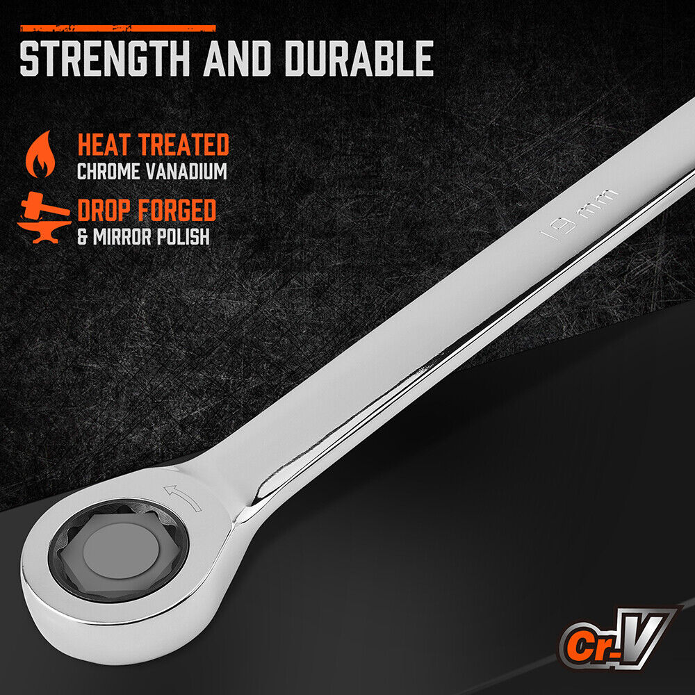 HORUSDY Ratchet Spanner Set | 10-Piece | Extra Long Aviation Wrench | 8-19mm | Storage Pouch