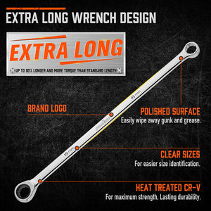 HORUSDY Ratchet Spanner Set | 10-Piece | Extra Long Aviation Wrench | 8-19mm | Storage Pouch
