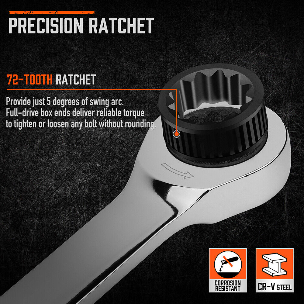 HORUSDY Ratchet Spanner Set | 10-Piece | Extra Long Aviation Wrench | 8-19mm | Storage Pouch