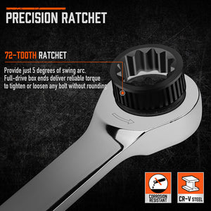 HORUSDY Ratchet Spanner Set | 10-Piece | Extra Long Aviation Wrench | 8-19mm | Storage Pouch