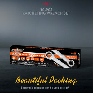HORUSDY Ratchet Spanner Set | 10-Piece | Extra Long Aviation Wrench | 8-19mm | Storage Pouch