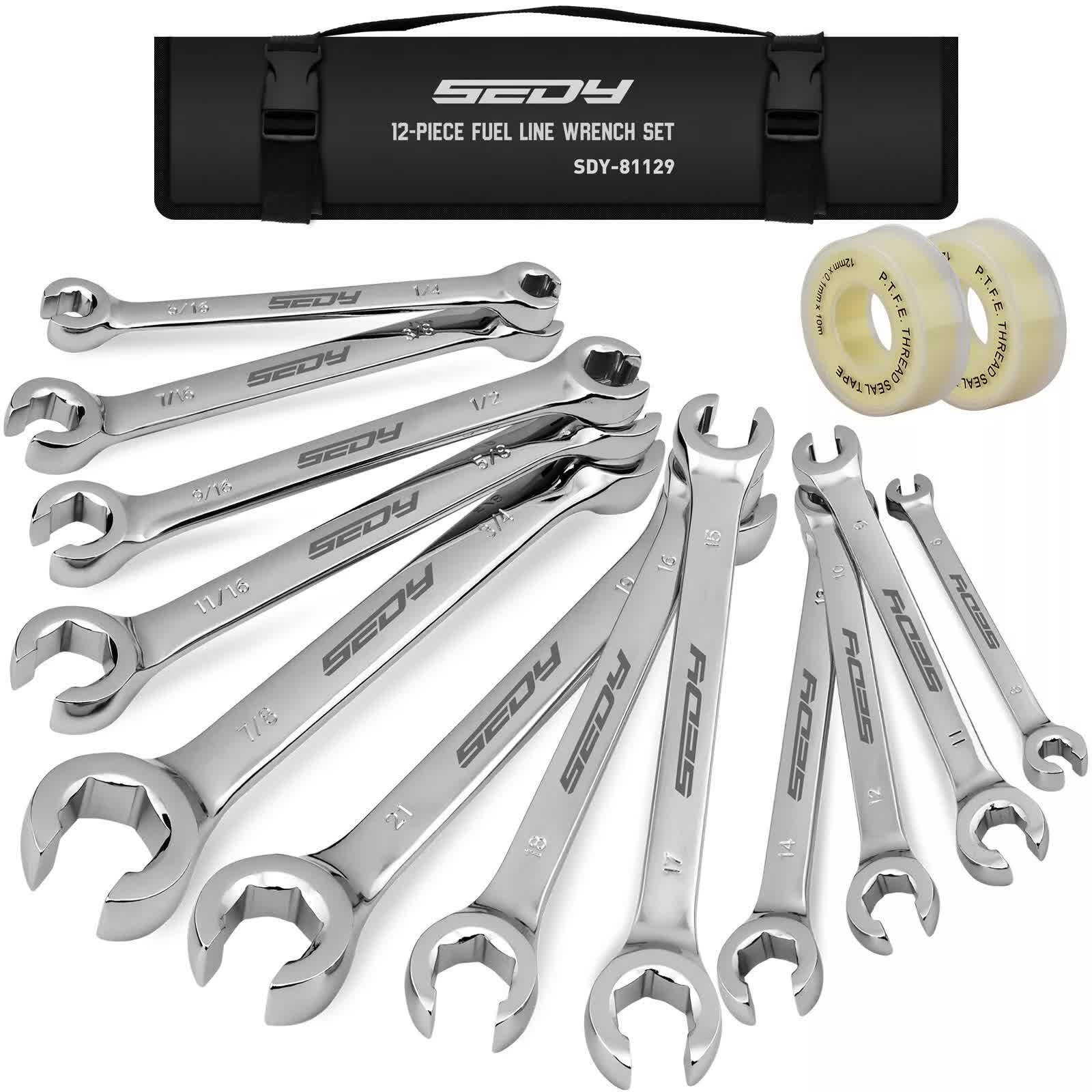 12pc Flare Nut Spanner Set | Metric & SAE | With Teflon Tape | Brake Line Repair