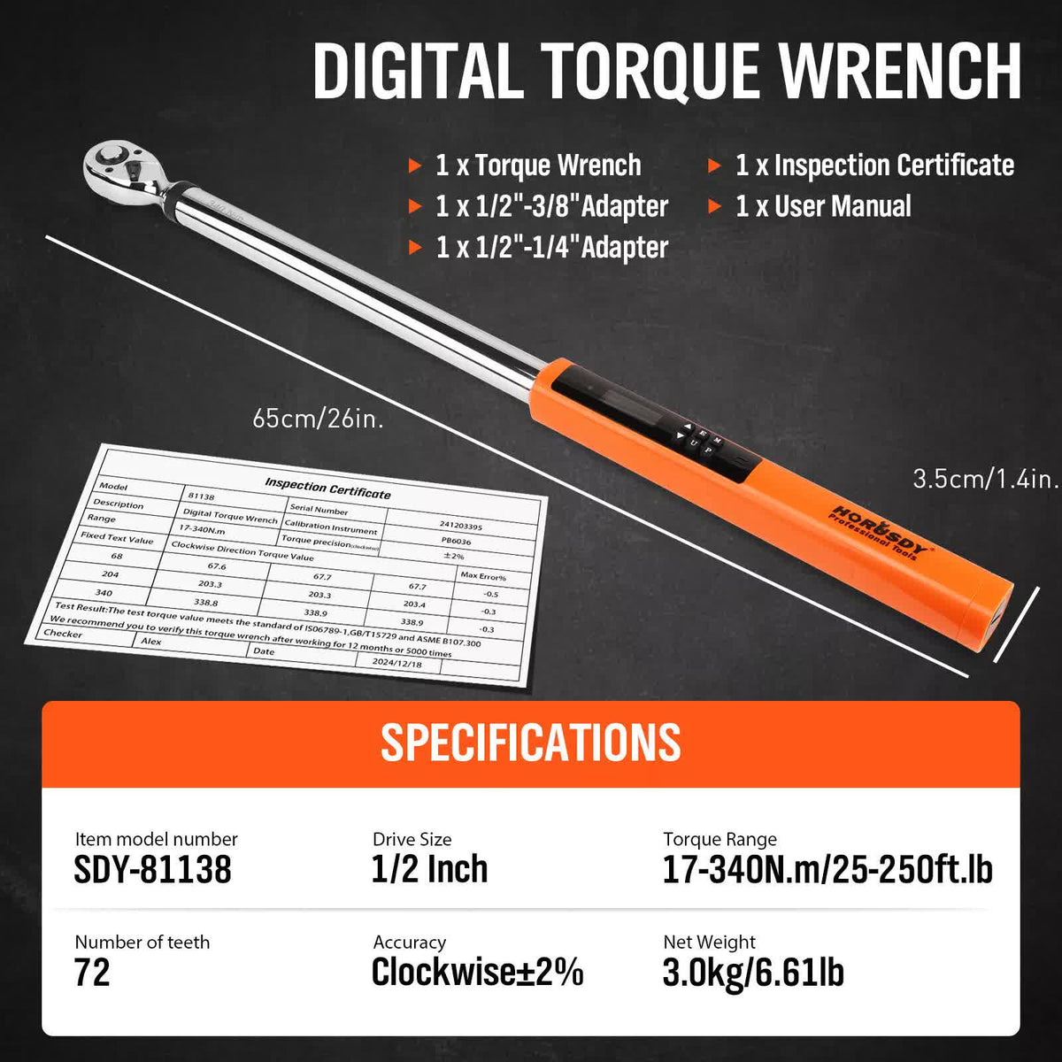 3pc Digital Torque Wrench Set | 1/2" Drive | 17–340Nm | 25–250ft.lb | Motorcycle Use