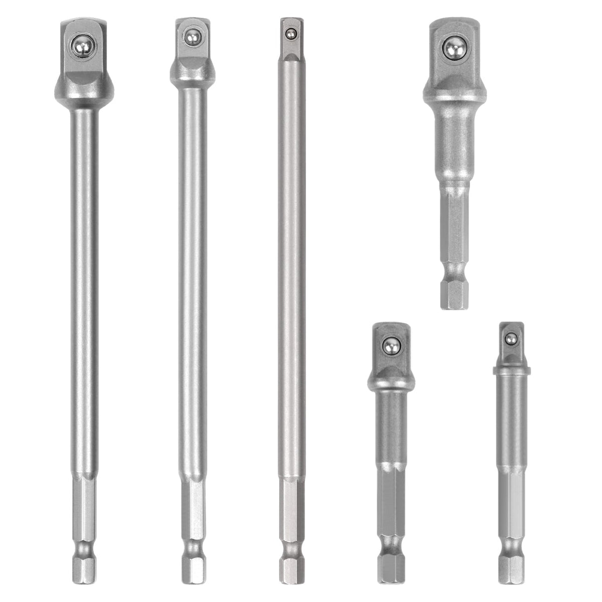 Drill Socket Adapter Set | 6-Piece | Long & Short Impact Nut Driver | 1/4", 3/8", 1/2" Extension