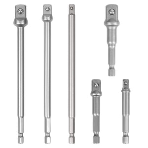 Drill Socket Adapter Set | 6-Piece | Long & Short Impact Nut Driver | 1/4", 3/8", 1/2" Extension