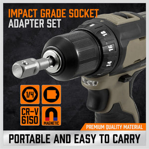 Drill Socket Adapter Set | 6-Piece | Long & Short Impact Nut Driver | 1/4", 3/8", 1/2" Extension