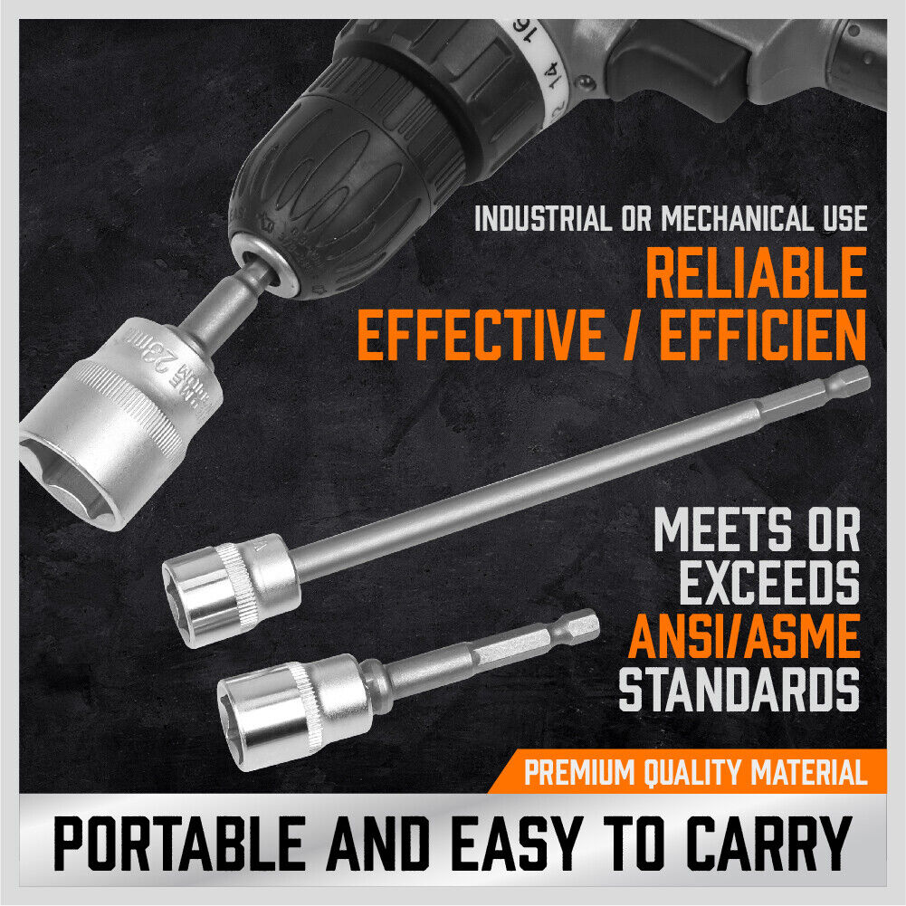 Drill Socket Adapter Set | 6-Piece | Long & Short Impact Nut Driver | 1/4", 3/8", 1/2" Extension