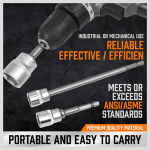 Drill Socket Adapter Set | 6-Piece | Long & Short Impact Nut Driver | 1/4", 3/8", 1/2" Extension