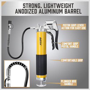 Grease Gun | 18" Heavy Duty | 8000 PSI Pistol Grip Flex Hose | Barrel Cartridge Included