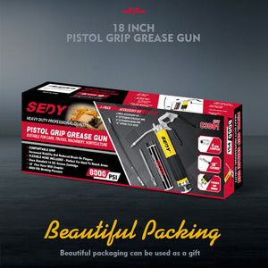 Grease Gun | 18" Heavy Duty | 8000 PSI Pistol Grip Flex Hose | Barrel Cartridge Included