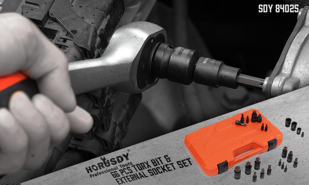 HORUSDY Torx Bit Socket Set | 66-Piece | Female External Sockets | Impact Adapter Included