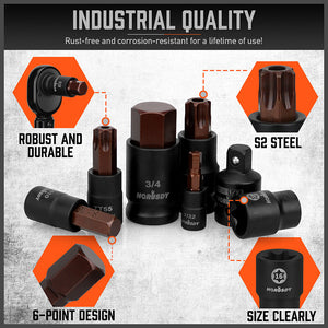 HORUSDY Torx Bit Socket Set | 66-Piece | Female External Sockets | Impact Adapter Included