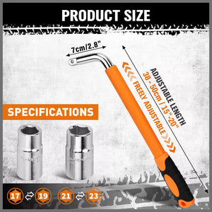 3-Piece Telescoping Lug Wrench | 17/19mm & 21/23mm Extendable Tire Wrench