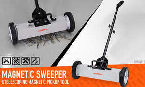 Magnetic Pick-Up Sweeper with Wheels | 18" | 45LBS Capacity | Lawn & Roofing Tool