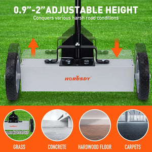 Magnetic Pick-Up Sweeper with Wheels | 18" | 45LBS Capacity | Lawn & Roofing Tool