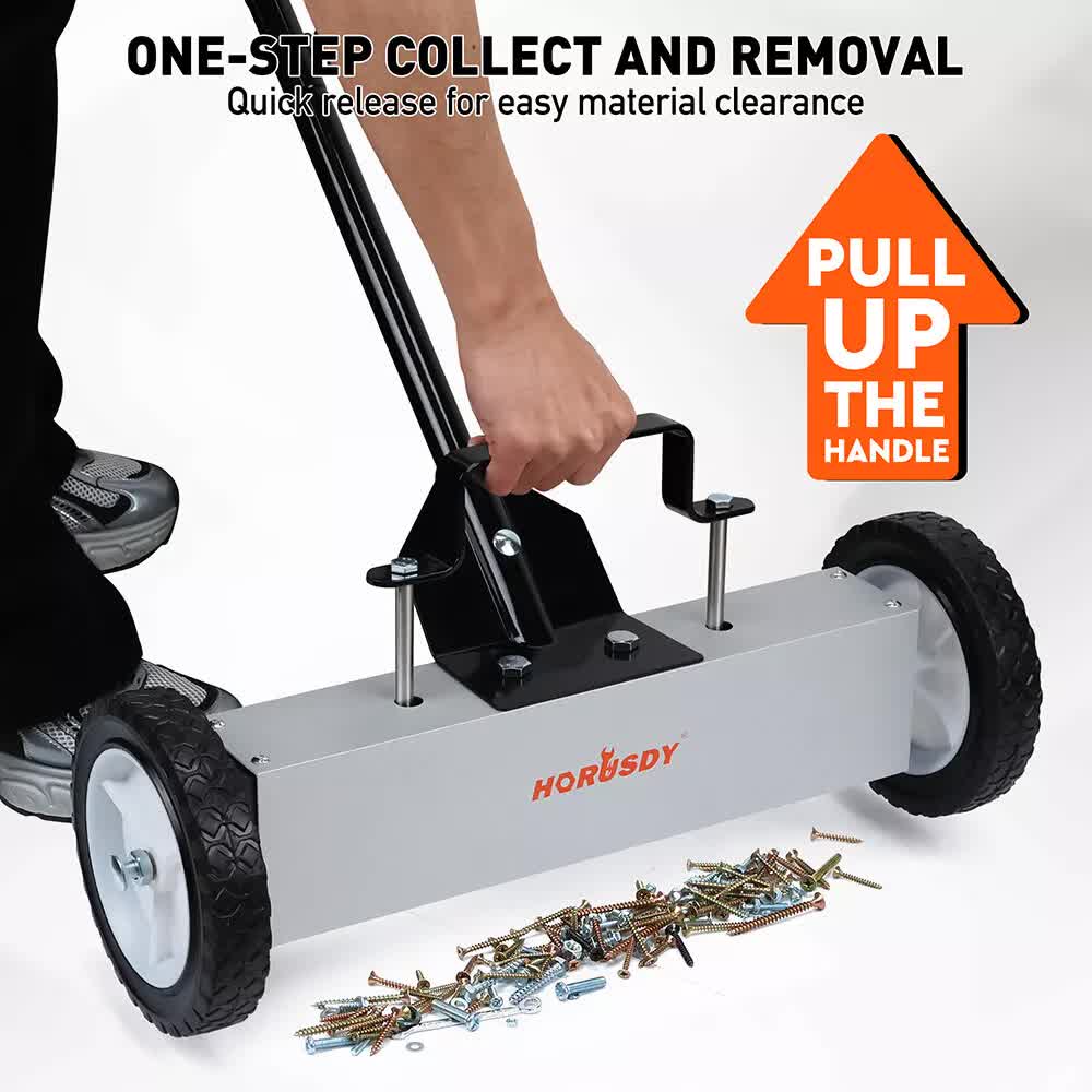 Magnetic Pick-Up Sweeper with Wheels | 18" | 45LBS Capacity | Lawn & Roofing Tool
