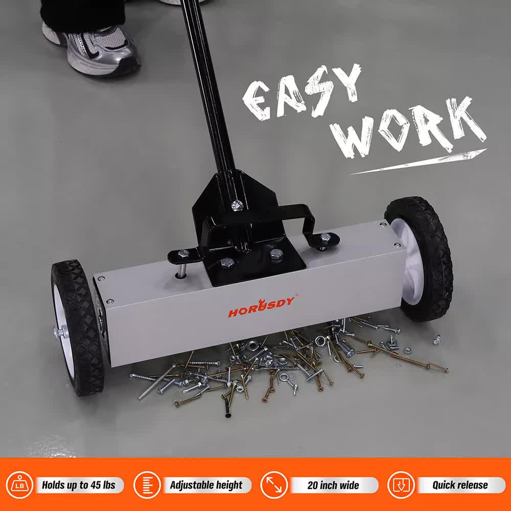 Magnetic Pick-Up Sweeper with Wheels | 18" | 45LBS Capacity | Lawn & Roofing Tool