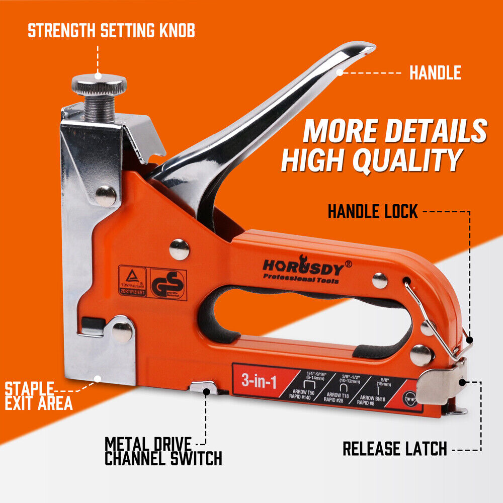 HORUSDY 3-in-1 Heavy Duty Staple Gun | Fastener Tacker | Free Staples Included