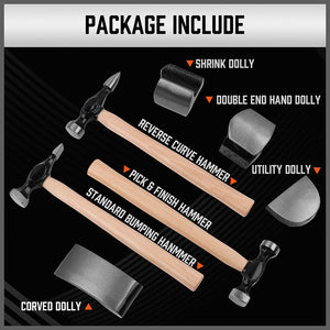 Car Dent Repair Tool Kit | 7-Piece | Auto Body Panel Repair with Wooden Handles