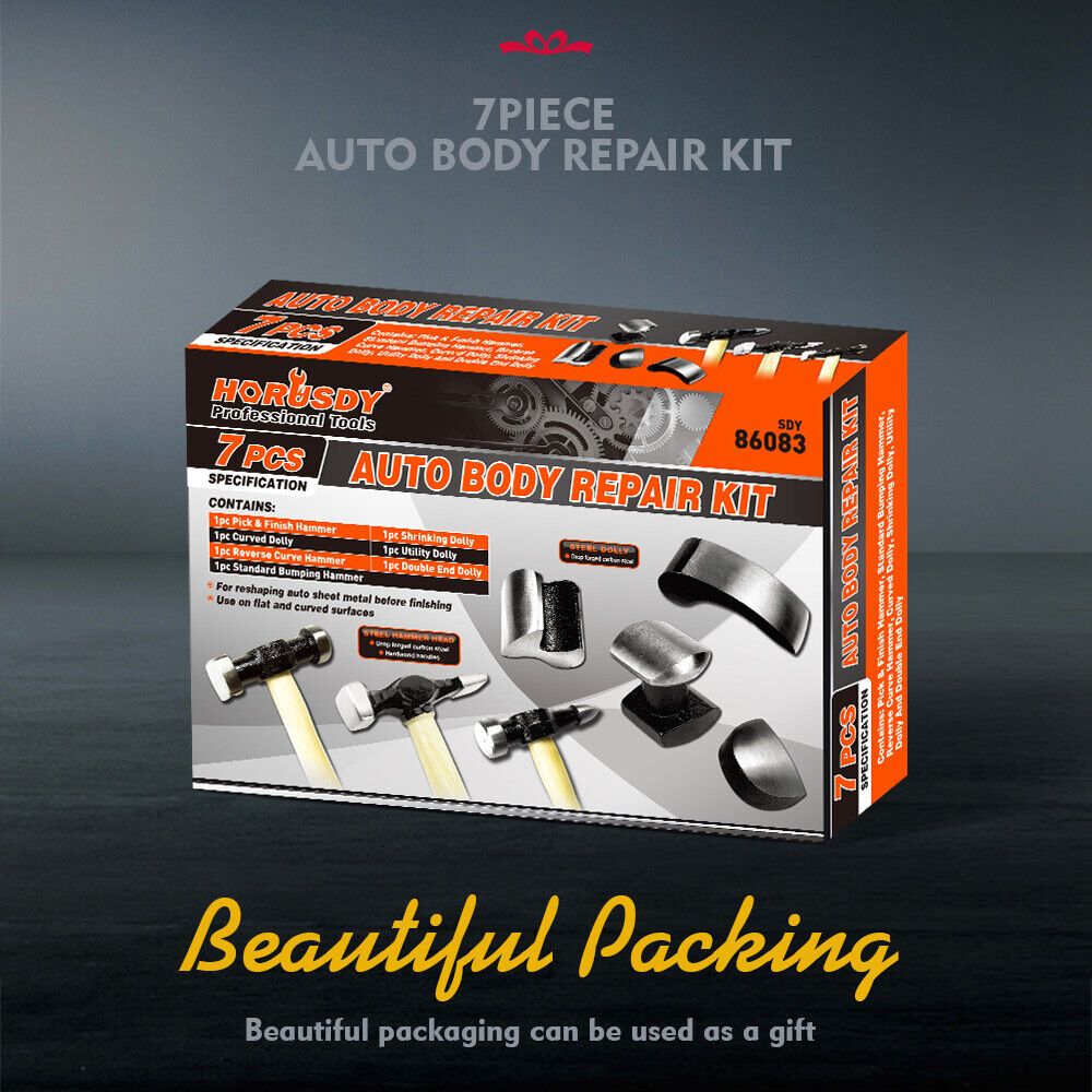 Car Dent Repair Tool Kit | 7-Piece | Auto Body Panel Repair with Wooden Handles