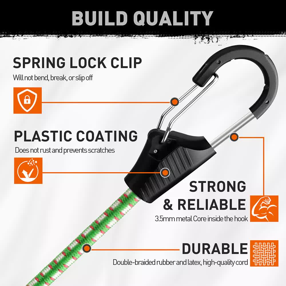 10-Piece Bungee Cords with Hook | 40inch | Outdoor Elastic Bungee Straps Luggage