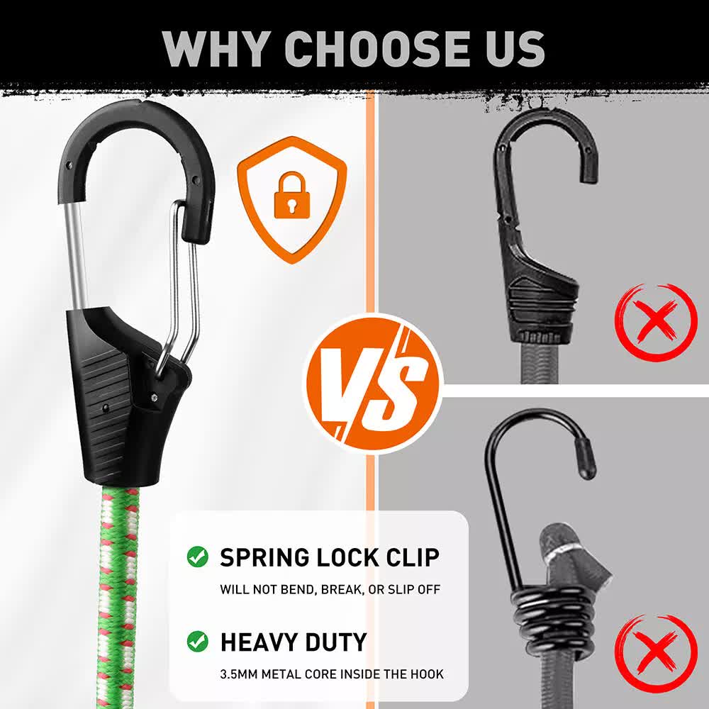 10-Piece Bungee Cords with Hook | 40inch | Outdoor Elastic Bungee Straps Luggage