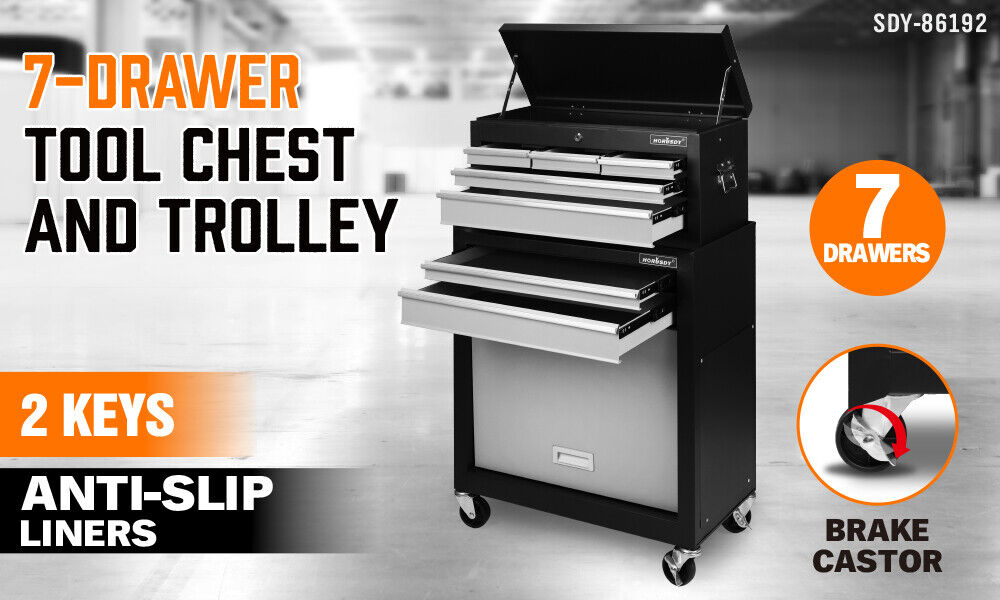 HORUSDY Tool Box Trolley | 7-Drawer | Storage Cabinet Cart | Garage Toolbox Organizer