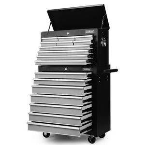 Grey 17-Drawer Tool Box Trolley | Storage Cabinet Cart | Garage Organizer Toolbox