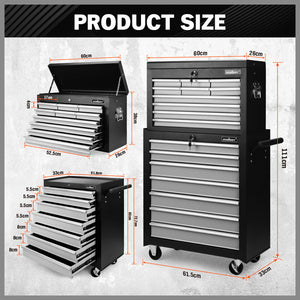 Grey 17-Drawer Tool Box Trolley | Storage Cabinet Cart | Garage Organizer Toolbox