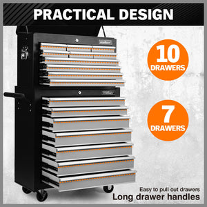 Grey 17-Drawer Tool Box Trolley | Storage Cabinet Cart | Garage Organizer Toolbox