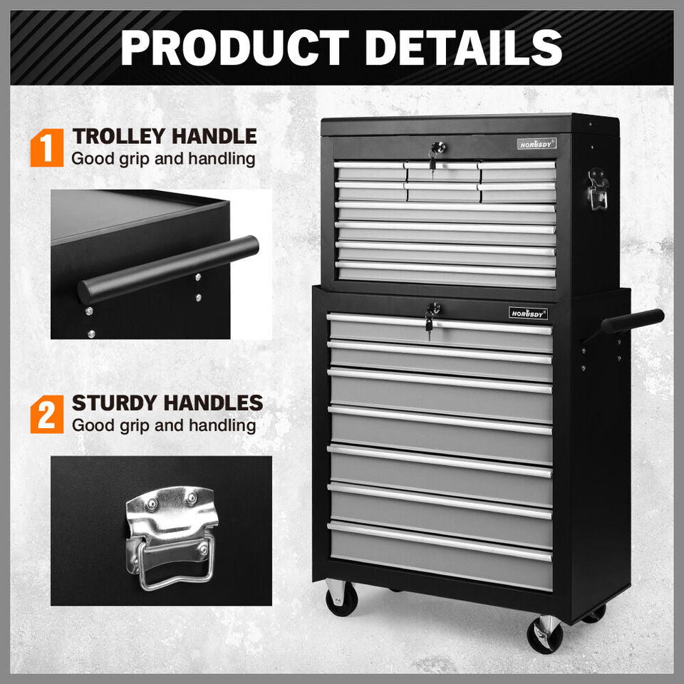 Grey 17-Drawer Tool Box Trolley | Storage Cabinet Cart | Garage Organizer Toolbox