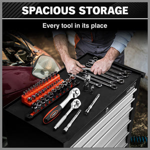 Grey 17-Drawer Tool Box Trolley | Storage Cabinet Cart | Garage Organizer Toolbox