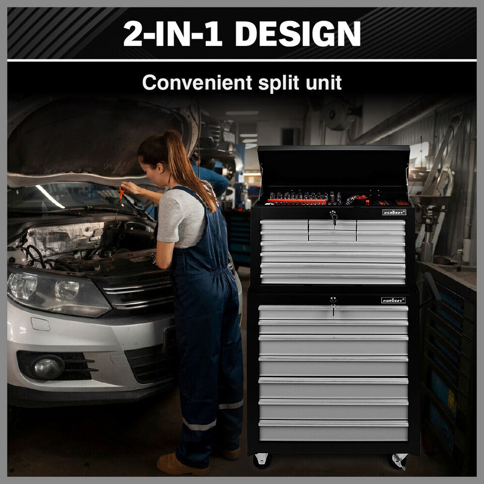 Grey 17-Drawer Tool Box Trolley | Storage Cabinet Cart | Garage Organizer Toolbox