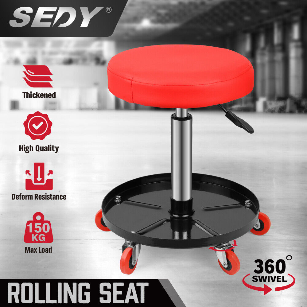 SEDY 150kg Load Pneumatic Roller Seat | Mechanic Rolling Stool With Tool Tray | AU