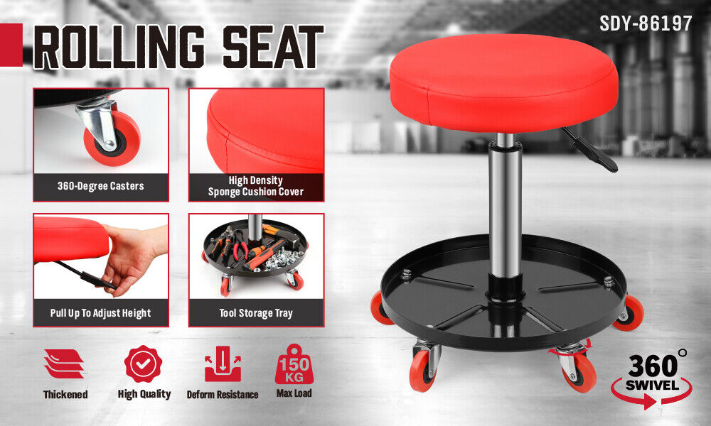 SEDY 150kg Load Pneumatic Roller Seat | Mechanic Rolling Stool With Tool Tray | AU